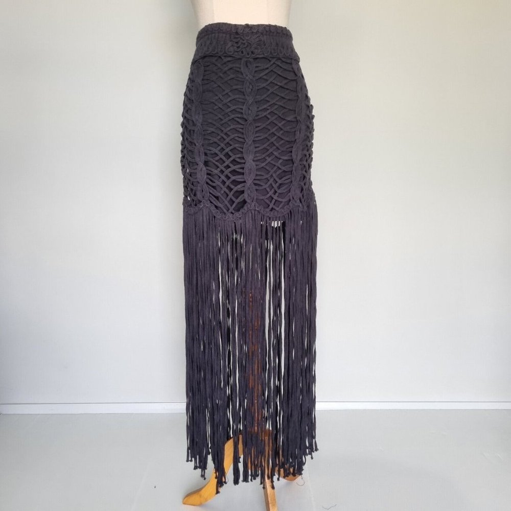 Sass & Bide Cotton Twists Black Lace Fringe Mini Skirt Size 12 - Picture 2 of 11